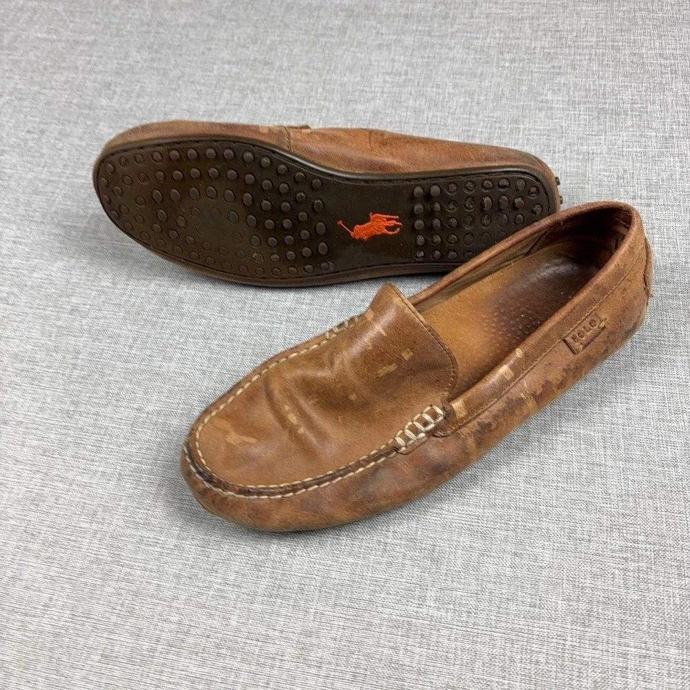 Polo Ralph Lauren Leather Loafer Woodley Shoes Mens Size 9.5 D Brown Driving
